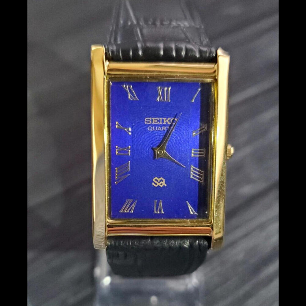 Vintage Mens Tank Slim Seiko Blue Dial Dress Watch New Mvt & Batt ✨ - Picture 6 of 8